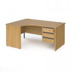 Contract 25 left hand ergonomic desk with 3 drawer graphite pedestal and panel leg 1600mm - oak