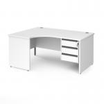 Contract 25 left hand ergonomic desk with 3 drawer graphite pedestal and panel leg 1600mm - white CP16EL3-G-WH
