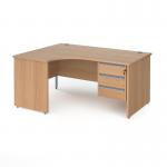 Contract 25 left hand ergonomic desk with 3 drawer silver pedestal and panel leg 1600mm - beech CP16EL3-S-B