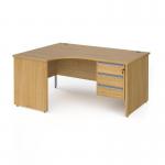 Contract 25 left hand ergonomic desk with 3 drawer silver pedestal and panel leg 1600mm - oak CP16EL3-S-O