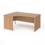 Contract 25 left hand ergonomic desk with panel ends and silver corner leg 1600mm - beech