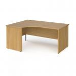 Contract 25 left hand ergonomic desk with panel ends and silver corner leg 1600mm - oak