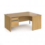 Contract 25 right hand ergonomic desk with 2 drawer graphite pedestal and panel leg 1600mm - oak CP16ER2-G-O