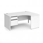 Contract 25 right hand ergonomic desk with 2 drawer graphite pedestal and panel leg 1600mm - white CP16ER2-G-WH