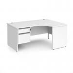 Contract 25 right hand ergonomic desk with 2 drawer silver pedestal and panel leg 1600mm - white CP16ER2-S-WH
