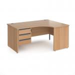 Contract 25 right hand ergonomic desk with 3 drawer graphite pedestal and panel leg 1600mm - beech CP16ER3-G-B