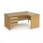 Contract 25 right hand ergonomic desk with 3 drawer graphite pedestal and panel leg 1600mm - oak CP16ER3-G-O