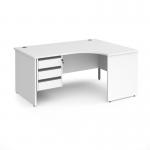 Contract 25 right hand ergonomic desk with 3 drawer graphite pedestal and panel leg 1600mm - white CP16ER3-G-WH