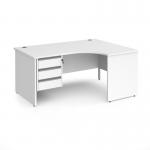 Contract 25 right hand ergonomic desk with 3 drawer silver pedestal and panel leg 1600mm - white CP16ER3-S-WH