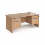 Contract 25 straight desk with 2 and 2 drawer silver pedestals and panel leg 1600mm x 800mm - beech CP16S22-S-B