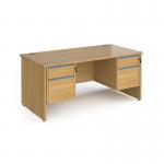 Contract 25 straight desk with 2 and 2 drawer silver pedestals and panel leg 1600mm x 800mm - oak CP16S22-S-O