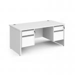 Contract 25 straight desk with 2 and 2 drawer silver pedestals and panel leg 1600mm x 800mm - white CP16S22-S-WH