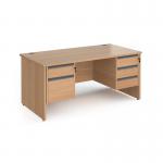 Contract 25 straight desk with 2 and 3 drawer graphite pedestals and panel leg 1600mm x 800mm - beech CP16S23-G-B