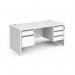 Contract 25 straight desk with 2 and 3 drawer silver pedestals and panel leg 1600mm x 800mm - white CP16S23-S-WH