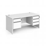Contract 25 straight desk with 2 and 3 drawer silver pedestals and panel leg 1600mm x 800mm - white CP16S23-S-WH