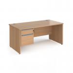 Contract 25 straight desk with 2 drawer silver pedestal and panel leg 1600mm x 800mm - beech CP16S2-S-B