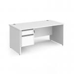 Contract 25 straight desk with 2 drawer silver pedestal and panel leg 1600mm x 800mm - white CP16S2-S-WH