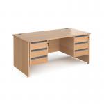 Contract 25 straight desk with 3 and 3 drawer graphite pedestals and panel leg 1600mm x 800mm - beech