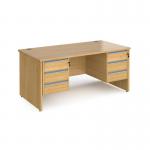 Contract 25 straight desk with 3 and 3 drawer silver pedestals and panel leg 1600mm x 800mm - oak CP16S33-S-O