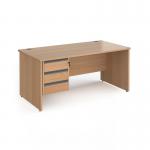 Contract 25 straight desk with 3 drawer graphite pedestal and panel leg 1600mm x 800mm - beech