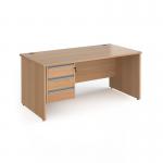 Contract 25 straight desk with 3 drawer silver pedestal and panel leg 1600mm x 800mm - beech CP16S3-S-B