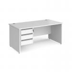 Contract 25 straight desk with 3 drawer silver pedestal and panel leg 1600mm x 800mm - white CP16S3-S-WH