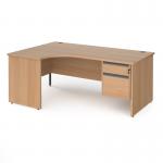 Contract 25 left hand ergonomic desk with 2 drawer graphite pedestal and panel leg 1800mm - beech CP18EL2-G-B