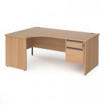 Contract 25 left hand ergonomic desk with 2 drawer graphite pedestal and panel leg 1800mm - beech
