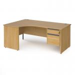 Contract 25 left hand ergonomic desk with 2 drawer graphite pedestal and panel leg 1800mm - oak CP18EL2-G-O