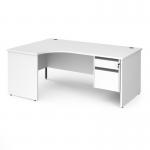 Contract 25 left hand ergonomic desk with 2 drawer graphite pedestal and panel leg 1800mm - white