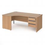 Contract 25 left hand ergonomic desk with 3 drawer graphite pedestal and panel leg 1800mm - beech CP18EL3-G-B
