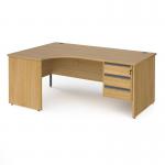 Contract 25 left hand ergonomic desk with 3 drawer graphite pedestal and panel leg 1800mm - oak CP18EL3-G-O