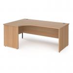 Contract 25 left hand ergonomic desk with panel ends and graphite corner leg 1800mm - beech