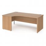 Contract 25 left hand ergonomic desk with panel ends and silver corner leg 1800mm - beech