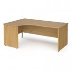 Contract 25 left hand ergonomic desk with panel ends and silver corner leg 1800mm - oak