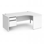 Contract 25 right hand ergonomic desk with 2 drawer graphite pedestal and panel leg 1800mm - white CP18ER2-G-WH