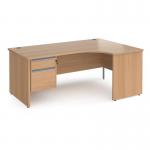 Contract 25 right hand ergonomic desk with 2 drawer silver pedestal and panel leg 1800mm - beech CP18ER2-S-B