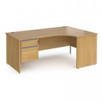 Contract 25 right hand ergonomic desk with 2 drawer silver pedestal and panel leg 1800mm - oak CP18ER2-S-O