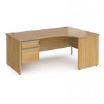 Contract 25 right hand ergonomic desk with 2 drawer silver pedestal and panel leg 1800mm - oak CP18ER2-S-O