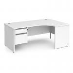 Contract 25 right hand ergonomic desk with 2 drawer silver pedestal and panel leg 1800mm - white CP18ER2-S-WH