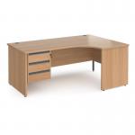 Contract 25 right hand ergonomic desk with 3 drawer graphite pedestal and panel leg 1800mm - beech CP18ER3-G-B