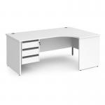 Contract 25 right hand ergonomic desk with 3 drawer graphite pedestal and panel leg 1800mm - white CP18ER3-G-WH