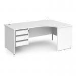 Contract 25 right hand ergonomic desk with 3 drawer silver pedestal and panel leg 1800mm - white CP18ER3-S-WH