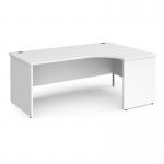 Contract 25 right hand ergonomic desk with panel ends and silver corner leg 1800mm - white CP18ER-S-WH