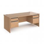 Contract 25 straight desk with 2 and 2 drawer graphite pedestals and panel leg 1800mm x 800mm - beech CP18S22-G-B