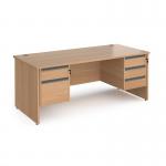 Contract 25 straight desk with 2 and 3 drawer graphite pedestals and panel leg 1800mm x 800mm - beech CP18S23-G-B