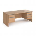 Contract 25 straight desk with 2 and 3 drawer silver pedestals and panel leg 1800mm x 800mm - beech CP18S23-S-B