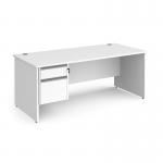Contract 25 straight desk with 2 drawer silver pedestal and panel leg 1800mm x 800mm - white CP18S2-S-WH