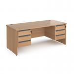 Contract 25 straight desk with 3 and 3 drawer graphite pedestals and panel leg 1800mm x 800mm - beech