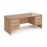 Contract 25 straight desk with 3 and 3 drawer silver pedestals and panel leg 1800mm x 800mm - beech CP18S33-S-B